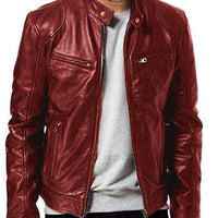 Men's PU Leather Trim Zip Cardigan - Business Casual Jacket - back view