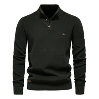 Men's Stand Collar Business Sweater - Solid Knit Pullover - model wearing