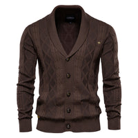 Men's Thick V-Neck Cardigan - Knit Button-Up Sweater Jacket - detail