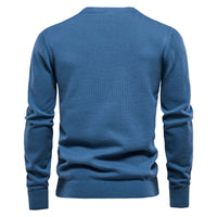 Men's Henley Collar Knit Sweater - Solid Pullover Long Sleeve - detail