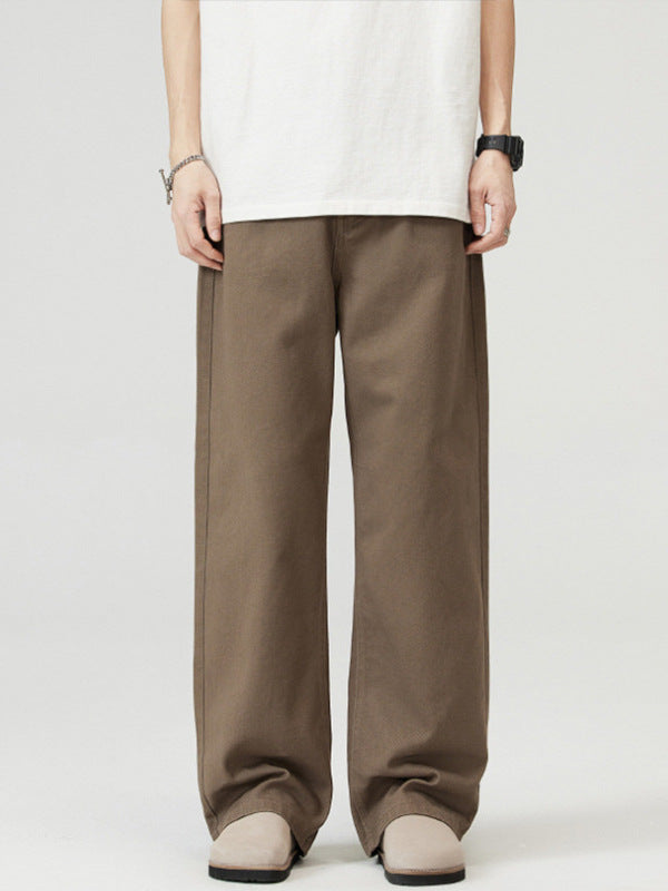 Men's Solid Color Wide Leg Straight Jeans - front view