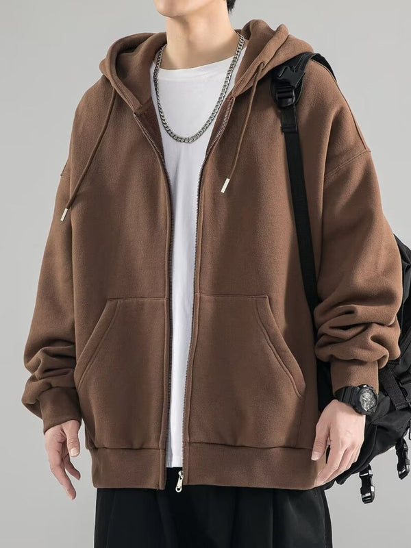 Men's Casual Zip Cardigan Jacket - Plus Size Solid Color - front view