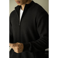 Men's Old Money Textured Knit Jacket - Zip Stand Collar Sweater - close up