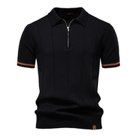 Men's Business Casual Knit Polo - Short Sleeve Collared Top - full body