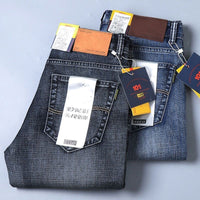 Men's High Waist Stretch Jeans - Loose Fit Casual Denim
