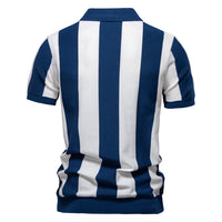 Men's Knit Stripe Polo Shirt - Casual Short Sleeve Collar Top - back view