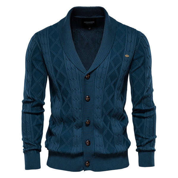 Men's Thick V-Neck Cardigan - Knit Button-Up Sweater Jacket - front view