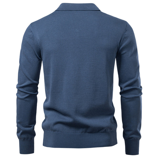 Men's V-Neck Jacquard Sweater - Solid Knit Pullover - front view