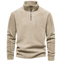 Men's Fleece Stand Collar Sweatshirt - Half Zip Pullover Top - model wearing