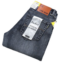 Men's High Waist Stretch Jeans - Loose Fit Casual Denim - detail