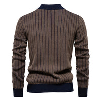 Men's Half Turtleneck Striped Sweater - Slim Fit Pullover - side view