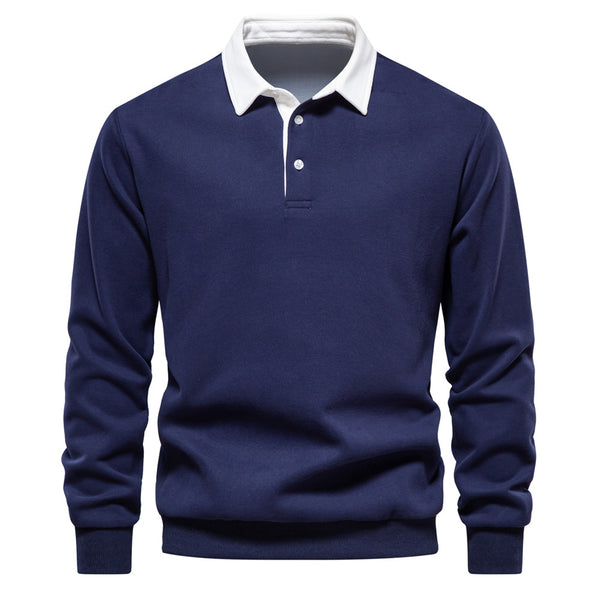 Men's Polo Collar Sweatshirt - Long Sleeve Casual Pullover - front view