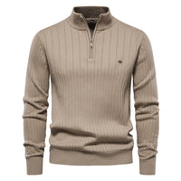 Men's Stand Collar Half Zip Knit Sweater - Solid Pullover - full body