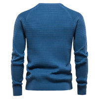 Men's Check Pattern Knit Sweater - Stretch Pullover Top - back view