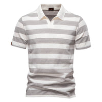 Men's Cotton Striped Polo Shirt - Classic Short Sleeve - front view