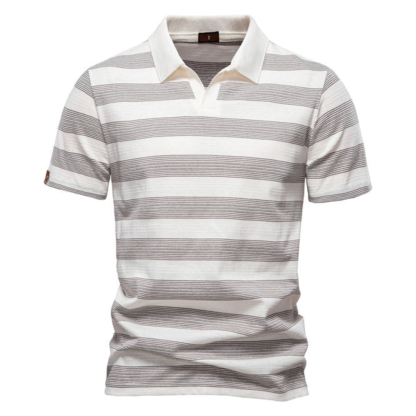 Men's Cotton Striped Polo Shirt - Classic Short Sleeve - front view