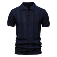 Men's Open Weave Striped Polo - Breathable Knit Short Sleeve - fabric detail