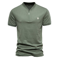 Men's Cotton V-Neck Zip Polo Shirt - Short Sleeve - fabric detail