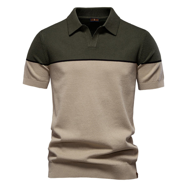 Men's Color Block Knit Polo - Short Sleeve Casual Collar Top - front view
