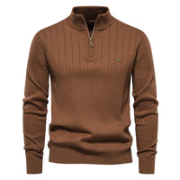 Men's Stand Collar Half Zip Knit Sweater - Solid Pullover - front view