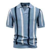 Men's Breathable Open Knit Polo - Striped Summer Sweater - model wearing