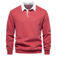 Men's Polo Collar Sweatshirt - Long Sleeve Casual Pullover - model wearing