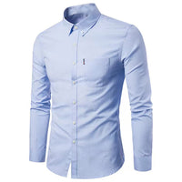 Men's Oxford Cotton Dress Shirt - Non-Iron Slim Fit Long Sleeve - model wearing