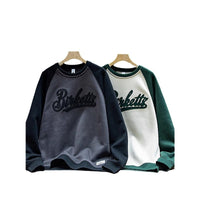Men's Velvet Crewneck Sweatshirt - Contrast Stitch Oversized - close up