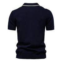 Men's Stripe Patchwork Polo - Knit Short Sleeve Collared Top - back view