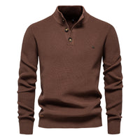 Men's Stand Collar Business Sweater - Solid Knit Pullover - fabric detail