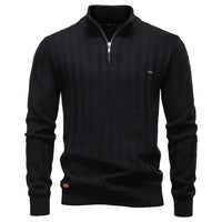 Men's Striped Half Zip Sweater - Stand Collar Business Knit - fabric detail