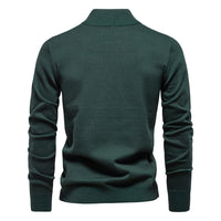 Men's Quarter Zip Cotton Sweater - Stand Collar Knit Top - back view