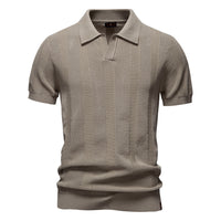 Men's Open Weave Striped Polo - Breathable Knit Short Sleeve - full body