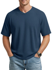 Men's Waffle Knit V-Neck T-Shirt — Raglan Sleeve Casual Summer Tee