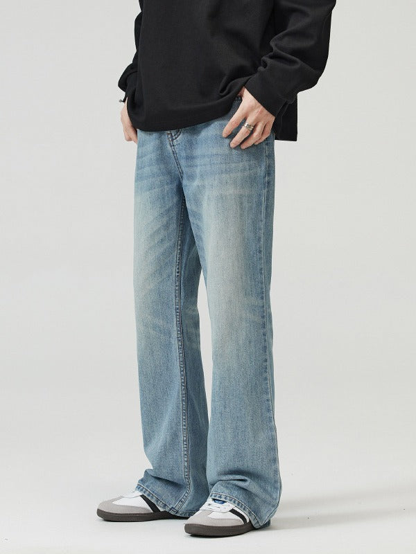 Men's Washed Light Blue Bootcut Jeans - front view