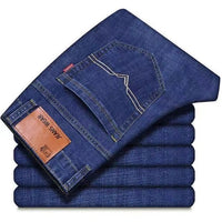 Men's High Waist Stretch Jeans - Loose Fit Casual Denim - full body