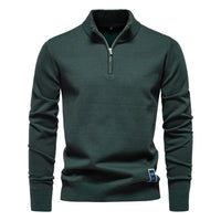 Men's Quarter Zip Cotton Sweater - Stand Collar Knit Top - detail