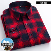 Men's Brushed Cotton Plaid Shirt - Long Sleeve Button Down - full body