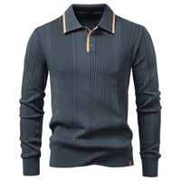 Men's Polo Collar Half Zip Sweater - Premium Knit Pullover - styled