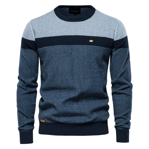 Men's British Stripe Crewneck Sweater - Classic Knit Pullover - front view
