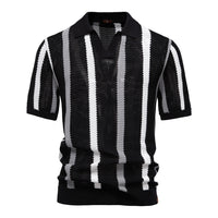 Men's Breathable Open Knit Polo - Striped Summer Sweater - styled