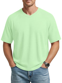 Men's Waffle Knit V-Neck T-Shirt — Raglan Sleeve Casual Summer Tee