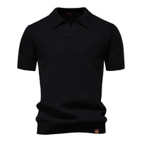 Men's Textured Knit Polo Shirt - Business Casual Short Sleeve - full body