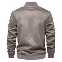 Men's Suede Stand Collar Bomber Jacket - Casual Baseball Coat - detail