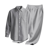 Men's Linen Blend Shirt & Pants Set — Long Sleeve Button-Up Two-Piece Suit