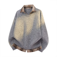 Men's Layered Look Knit Sweater - Shirt Collar Two-In-One Top - styled