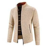 Men's Velvet-Lined Zip Cardigan - Stand Collar Knit Jacket - view 12