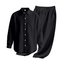 Men's Linen Blend Shirt & Pants Set — Long Sleeve Button-Up Two-Piece Suit