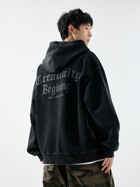 Men's Washed Graphic Hoodie - Heavyweight Fleece Pullover Sweatshirt - front view