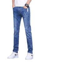 Men's Washed Blue Slim Stretch Denim Jeans - back view